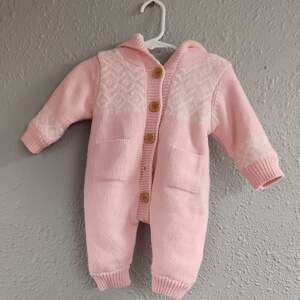 Cozy Pink Knit Hooded Baby Bodysuit